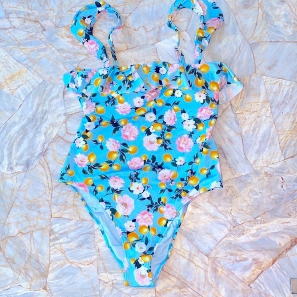 VICTORIA'S SECRET SWIM Monokini One-Piece Swimsuit Ruffle Shoulder Lemon XL